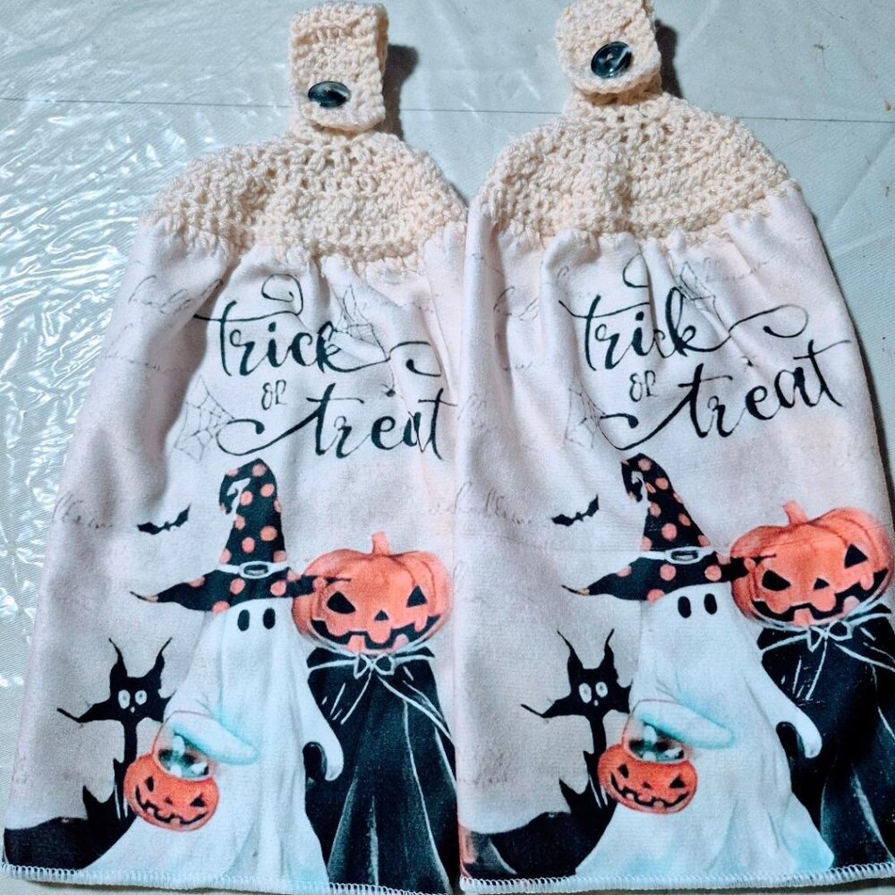 New Crochet Kitchen Hanging Towels Happy Halloween Set of 2